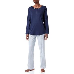CALIDA Sweet Dreams Lange damespyjama, van 100% katoen, broek met stoffen beklede elastische tailleband, Peacoat Blue., 44-46