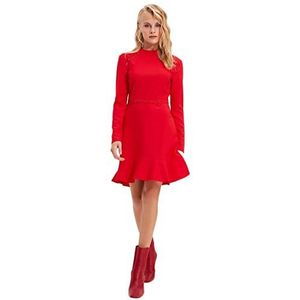 Trendyol Damesjurk van zwart kant met flyer business casual, Rood, 34