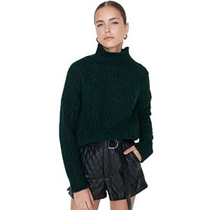 Trendyol Vrouwen staande kraag kabel gebreide normale trui sweatshirt, Emerald Groen, S