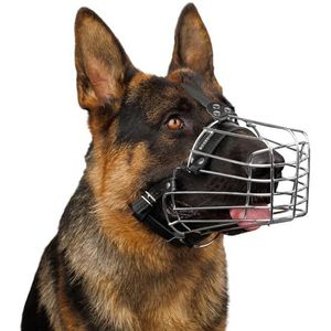 BRONZEDOG Draad hond muilkorf Duitse herder voor middelgrote grote honden verstelbare duurzame metalen mand voor bijten kauwen blaffen (L)