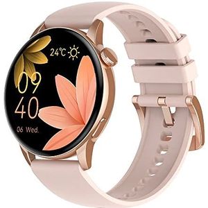 motiofit Prima Slim (2023) Smartwatch Fitness Tracker Amoled Display 7,9 mm dun Always on BT telefonie, spraakassistent NFC Gold Body/Rose siliconen band, Normaal, Modern