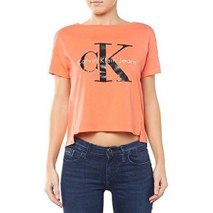 Calvin Klein Jeans Dames T-Shirt Square Cut Tee, effen, Oranje (Hot Coral-pt 069), 38