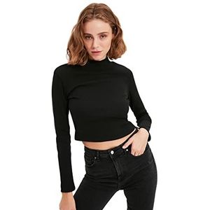 Trendyol Vrouwen meer duurzame normale standaard staande kraag gebreide blouse, Zwart, M