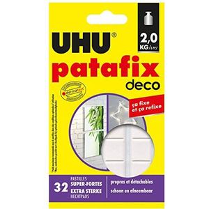 UHU Patafix Deco, fixeerpasta supersterk voorgesneden tabletten (tot 2 kg) en herplaatsbaar, 32 pads, wit