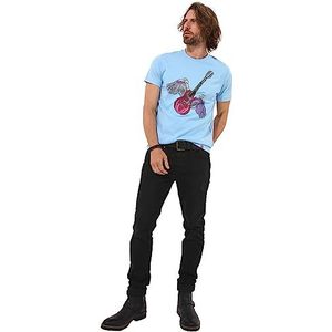 Joe Browns Heren gevleugelde elektrische gitaar grafisch T-shirt met korte mouwen en ronde hals, blauw, groot, Lichtblauw, L