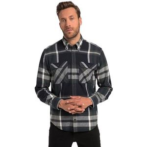 JP 1880, Heren grote maten, geruite flanellen hemd, lange mouwen, buttondown-kraag, moderne pasvorm, Donkerblauw, XXL