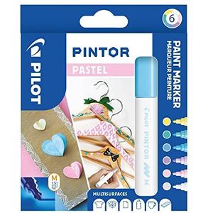 PILOT Pintor Creatieve markeerstiften, 6 stuks, in M, pastelkleuren, kleurmarkerstiften voor doe-het-zelfprojecten, voor bijna alle oppervlakken, sneldrogend en goed dekkend