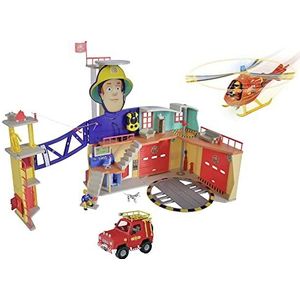 Simba 109252613 - Mega XXL brandweerman Sam Station - brandweerstation met helikopter Wallaby, 4x4 brandweerauto (rood) en figuren van Sam, Tom & Penny, speelgoed voor kinderen vanaf 3 jaar