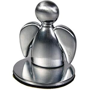 Kwitantiehouder beschermengel van metaal zilver, ca. 3 cm, met magneet, ovale basis om vast te plakken, in zwarte geschenkdoos