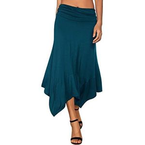 DJT Elegante plooirok voor dames, A-lijn, elastische plooirok, midi-rok met zakdoek aan de zoom, blauwgroen, L