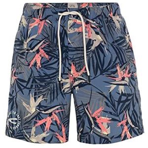 camel active Heren Quick Dry Beachshorts met bladerenprint, blauw, M