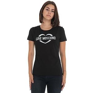 Love Moschino Dames nauwsluitende pasvorm T-shirt met korte mouwen en holografische print, zwart, 42