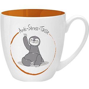 Gruss & Co 45514 anti-stress mok luiaard, 45 cl, cadeau, New Bone China, oranje, 9,5 cm