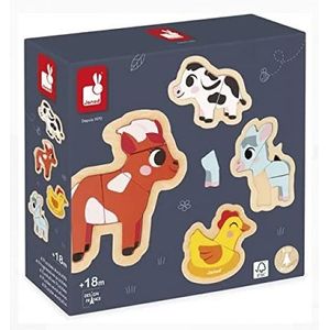 Janod - Boerderijdieren Puzzels - Houten Puzzels - Educatief Speelgoed - 4 Stukken