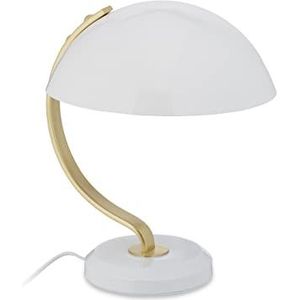 Relaxdays tafellamp metaal, E27-fitting, HxBxD: 30 x 25 x 27 cm, moderne bureaulamp, woonkamer of slaapkamer, wit/goud