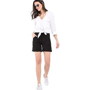Bonateks Bermuda-shorts voor dames, 100% linnen, gemaakt in Italië, bermuda-shorts met zakken en riem, sjaal, zwart, maat: XL, Zwart, XL