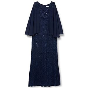 Gina Bacconi Lange pasvorm en uitlopende damesjurk met V-hals en Illusion Capelet Cocktail, marineblauw, 38