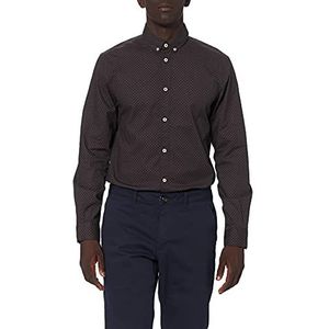 TOM TAILOR Mannen Stretch overhemd met patroon 1021064, 28558 - Black Base Burgundy Design, XXS