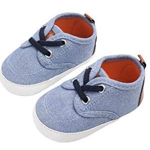 DEBAIJIA Kruipschoenen, zeildoek, sneakers met antislipzool van siliconen, geschikt voor baby's van 6 tot 18 maanden, met klittenbandsluiting, slip-on sluiting, Hl02 Blauw, 18 EU
