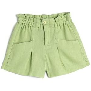 Koton Girls's Linnen elastische tailleband zakken shorts, groen (766), 7-8 Jaar