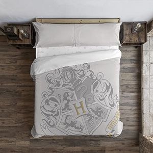 Belum Harry Potter dekbedovertrek met knopen, 100% katoen, model Zweinstein grijs, voor 80 cm breed bed (140 x 200 cm)