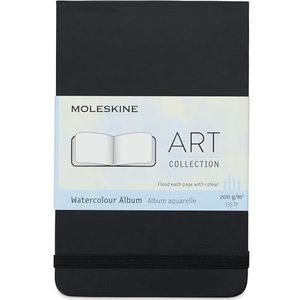 Moleskine MM803 Pocket Art Collection Aquarelalbum, schetsboek met harde kaft en elastisch sluitpapier Geschikt voor water, kleuren en aquarelpotloden, kleur zwart, 60 pagina's, 9x14cm