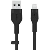 Belkin BoostCharge Flex siliconen USB Type A/Lightning-kabel (2 m), MFi-gecertificeerde laadkabel voor iPhone 14/14 Plus, 13, 12, Pro, Max, mini, SE, iPad en meer – Zwart