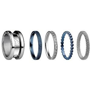 BERING Verwisselbare ringset voor dames in zilver en blauw met uniek Twist-& Change-systeem, Symphony-set A, 6, roestvrij staal, kubische zirkonia