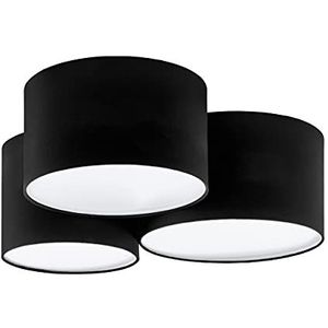 EGLO Plafondlamp Pastore 2, 3-lichts stoffen woonkamerlamp, lamp plafond van zwart en wit textiel, plafondverlichting voor slaapkamer en gang, E27 fitting