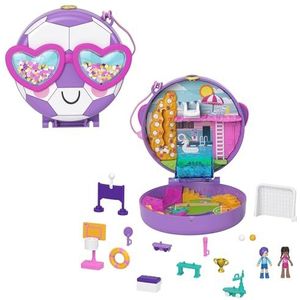 Polly Pocket Voetbalploeg compacte speelset, met sportthema, micropoppen Bella en vriendje, 5 verrassingen, 12 accessoires, verwisselfunctie, geweldig cadeau voor kinderen vanaf 4 jaar, HCG14