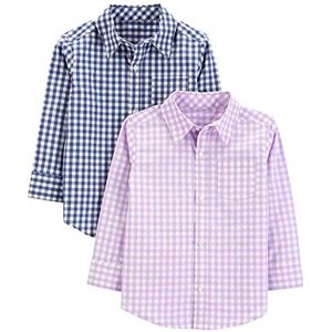 Simple Joys by Carter's Overhemd met knoopsluiting (2 stuks) voor kinderen, Blauw Guinga geruit/lila Ginga geruit, 4 jaar