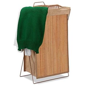 Relaxdays wasmand bamboe - inklapbare wasbox 40 l - stoffen waszak - badkamer - slaapkamer - Naturel