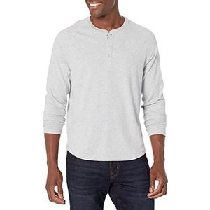 Amazon Essentials Men's Henley-shirt met normale pasvorm en lange mouwen (verkrijgbaar in grote en lange maten), Lichtgrijs, XL