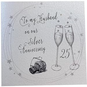 white cotton cards Champagne Glazen, To My Man 25 jaar Handgemaakte 25e Anniversary Card, Wit, WB43-25