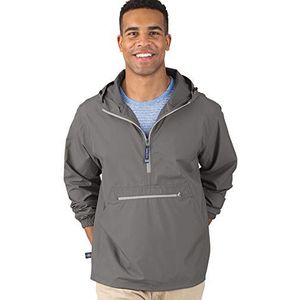 Charles River Apparel Pack-N-Go Windbreaker Pullover Hooded Jacket, Gray, XS
