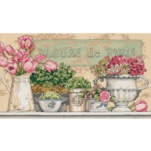 DIMENSIONS 35204 'Flowers of Paris' Telpakket voor kruissteekkit, Beige Aida, 14"" x 8"", Door de tuin, Beige, 14 Count