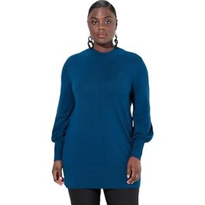 Ulla Popken Damestrui, grote maten, plussize, schelpzoom, opstaande kraag, lange mouwen, blauw, 42/44 NL