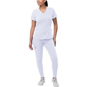 Adar Pro Modern Atletisch Schrobben Set Voor Dames - Modern V-hals Schrobben Top & Yoga Jogger Schrobben Broek - P9500 - Wit - 2X