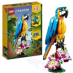 LEGO Creator 3 in 1 Exotische Papegaai Constructie Speelgoed met Kikker, Vis en Jungle Dierfiguren, Paascadeau voor Jongens en Meisjes vanaf 7 Jaar 31136