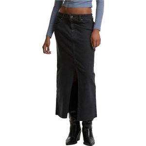 Urban Classics - Damesrok - Black Washed - Lange Jeansrok met Hoge Split - Regular Fit
