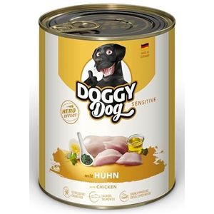 Doggy Dog Paté kip Sensitive, 6 x 800 g, nat voer voor honden, graanvrij hondenvoer met zalmolie en groenlipmossel, bijzonder goed verdragen compleet voer, Made in Germany