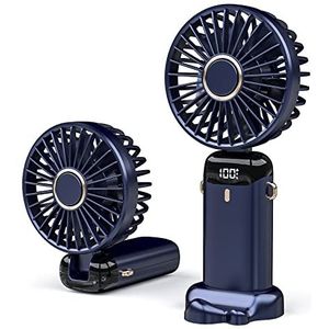 JANREAY Mini-handventilator, USB-bureauventilator, kleine tafelventilator met 5 snelheden en 3000 mAh USB-batterij, opvouwbare elektrische ventilator voor reizen, kantoor, huishouden (blauw)