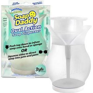 Scrub Daddy Soap Daddy Afwasmiddel- en zeepdispenser voor keuken en badkamer, navulbare zeepdispenser voor werkblad, dubbele gebruiksmogelijkheid, gripvaste zijvlakken, veelzijdig, 1 stuk