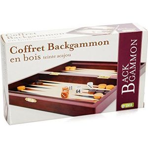 Smir - Backgammon van hout – mahoniekleuring – denk- en strategiespel – traditioneel spel – speelonderdelen en accessoires van hout