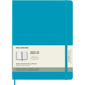Moleskine - Weekplanner voor 18 maanden 2022-2023, weekplanner met harde kaft en elastische sluiting, maat XL, 19 x 25 cm, blauw