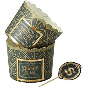 Smiffys 52602 Officieel gelicentieerd Peaky Blinders Servies, Party Cupcake Cases, Unisex Volwassene, Zwart & Goud, One Size