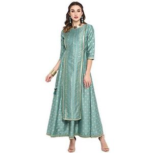 Janasya Dames lichtgroen bedrukte etnische jurk van polyzijde, lichtgroen, S