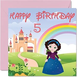 5e verjaardagskaart meisje - prinses kasteel - gelukkige verjaardagskaart 5 jaar oud meisje, meisjes vijf vijfde verjaardagskaarten voor haar, 145 mm x 145 mm wenskaart voor dochter nichtje