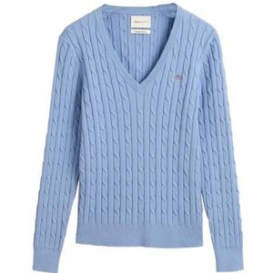 GANT Dames Stretch Katoen Kabel V-hals Pullover Trui, Clear Sky, S, Heldere hemel, S