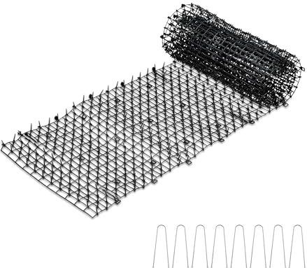 Relaxdays anti katten mat, BxD: ca. 200 x 30 cm, moestuin en planten beschermen, 8 grondpennen, kattenafweer, zwart